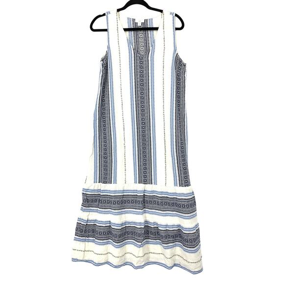 J. Jill Dresses & Skirts - J. Jill A-Line Midi Dress Womens Size Medium Sleeveless Cream Blue Embroidered